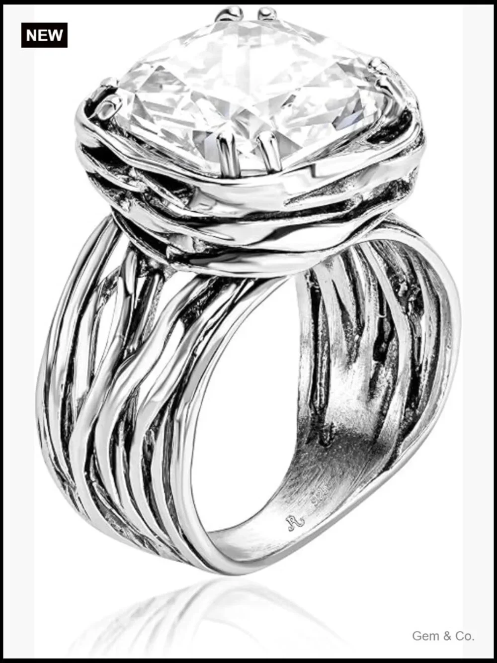 925 Sterling Silver CZ Statement Ring - Wrap Vintage Design - Handcrafted Ring